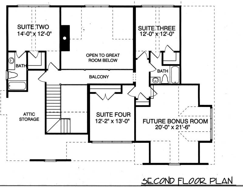 Floor Plan Second Story of Arts and Crafts Plan #127-1050