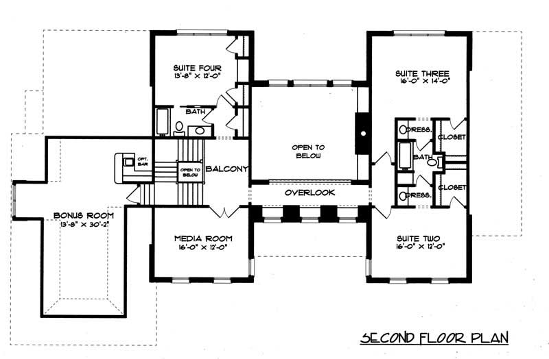 Floor Plan Second Story of Colonial Plan #127-1051