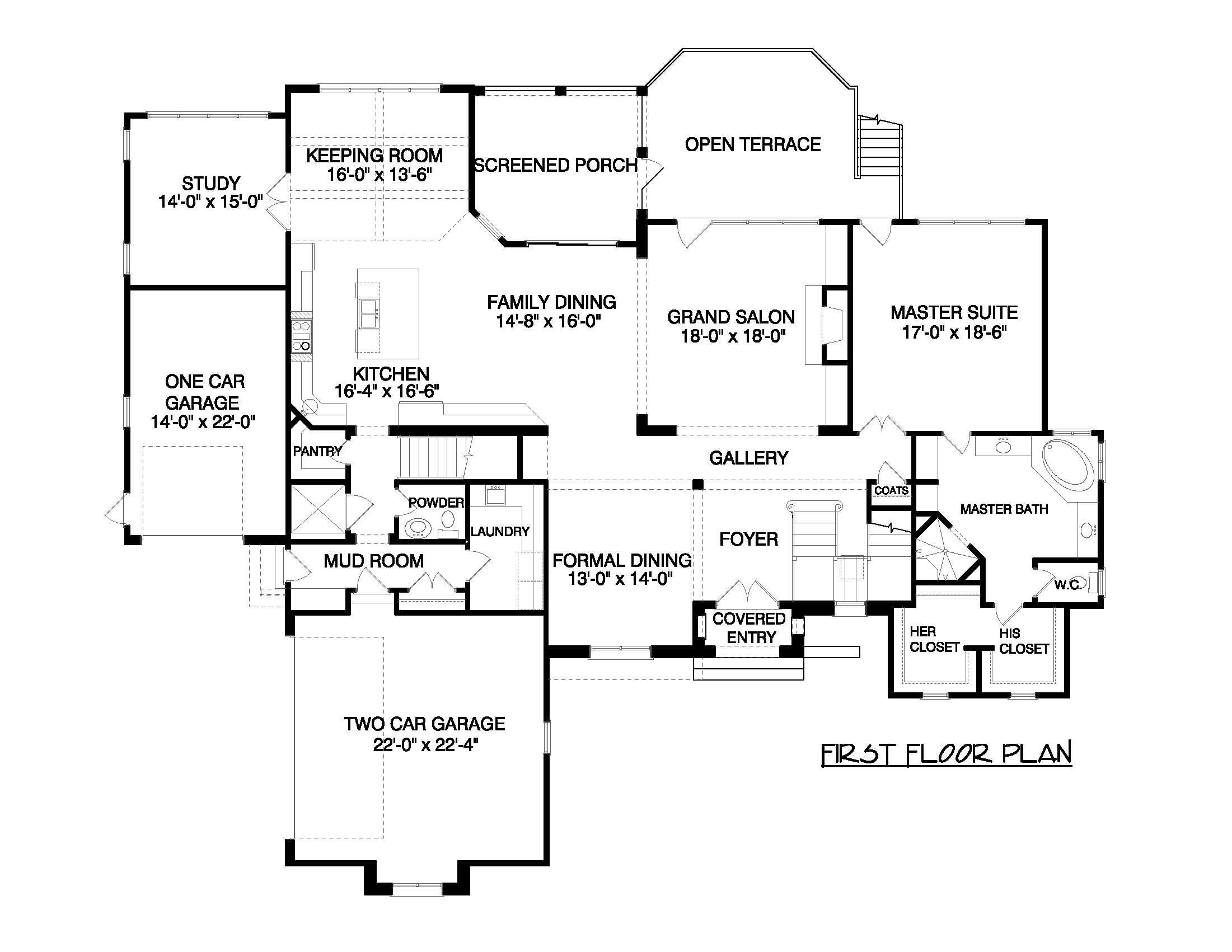 Floor Plan First Story of French Plan #127-1055
