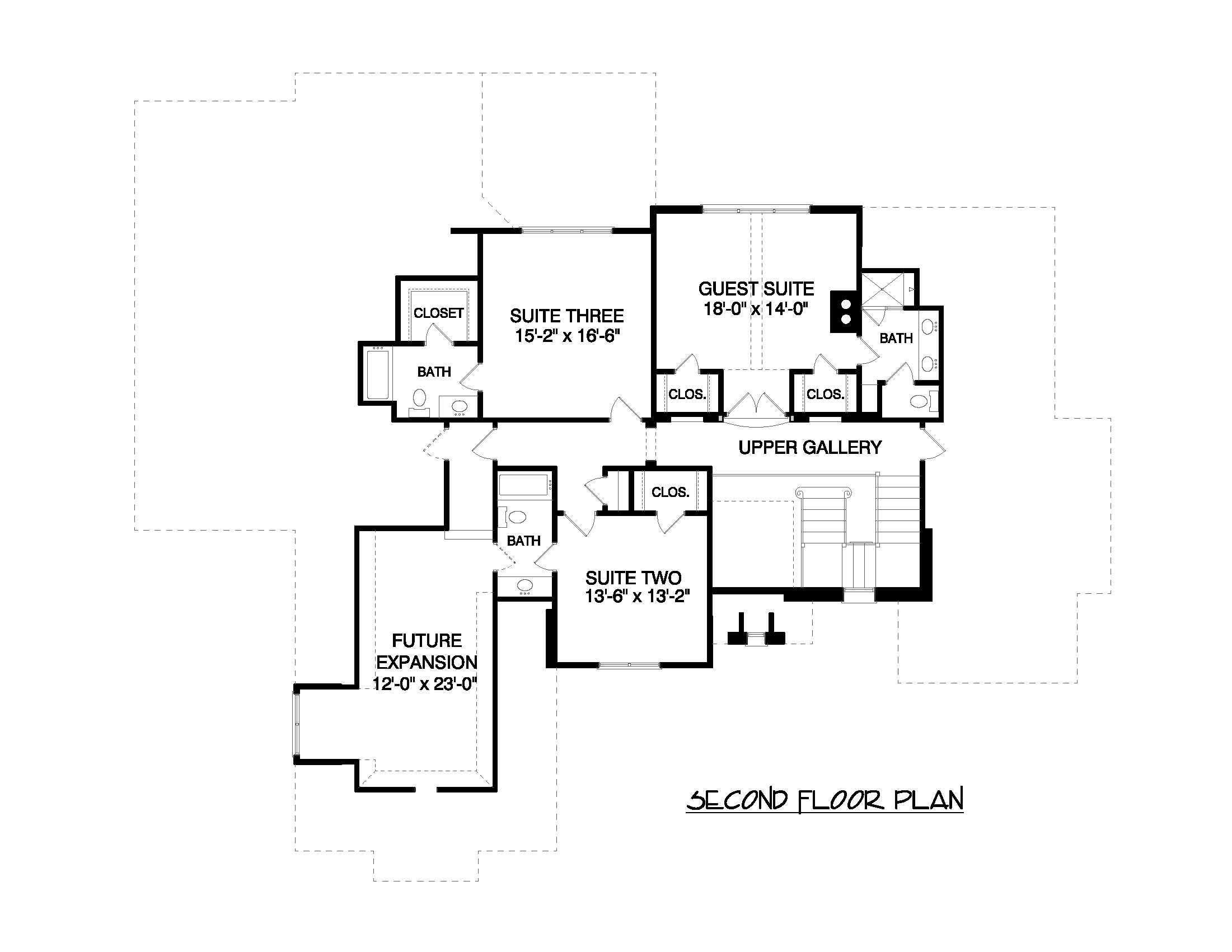 Floor Plan Second Story of French Plan #127-1055
