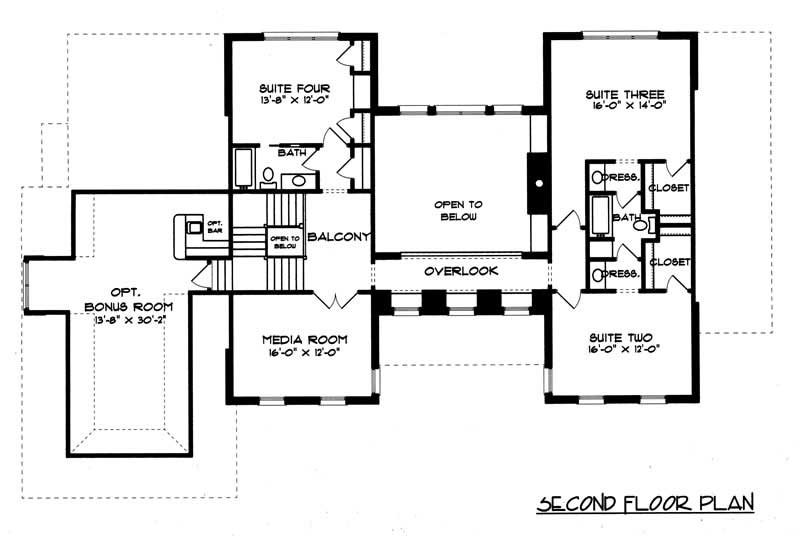 Floor Plan Second Story of Colonial Plan #127-1056