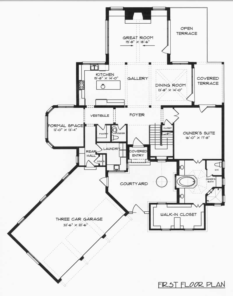 Floor Plan First Story of European Plan #127-1058