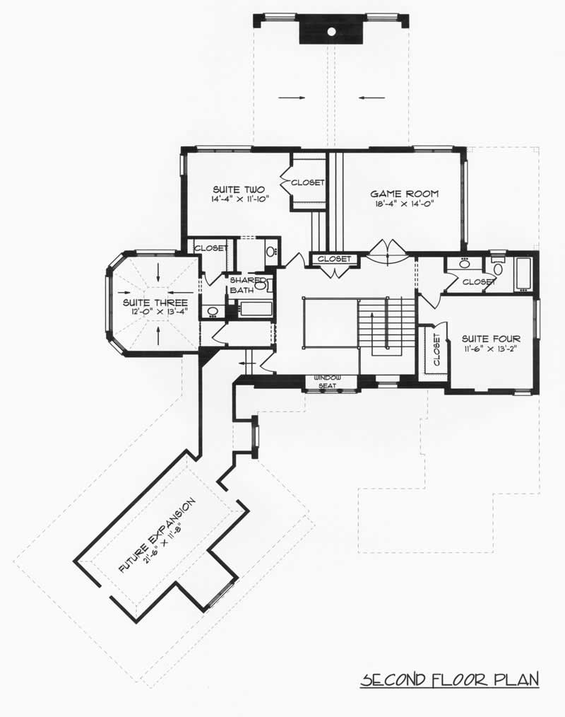 Floor Plan Second Story of European Plan #127-1058