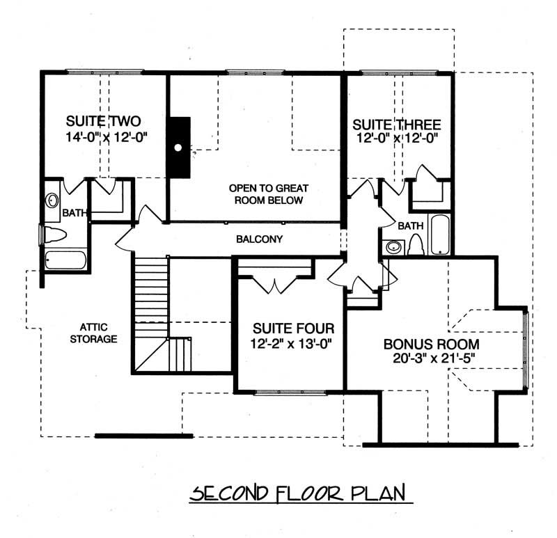 Floor Plan Second Story of Craftsman Plan #127-1060