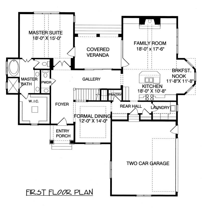 Floor Plan First Story of Craftsman Plan #127-1063