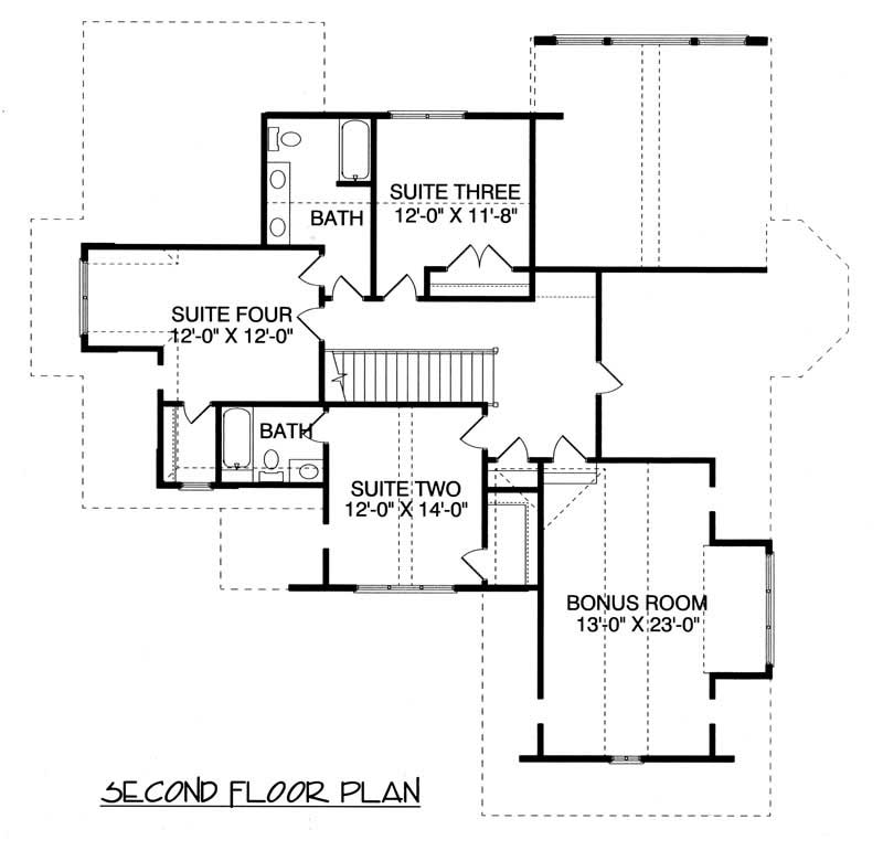 Floor Plan Second Story of Craftsman Plan #127-1063