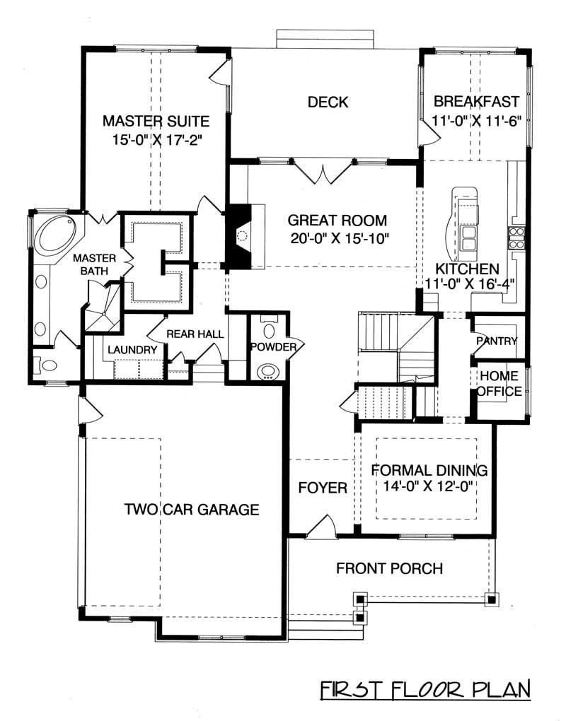 Floor Plan Main Level of Craftsman Plan #127-1064