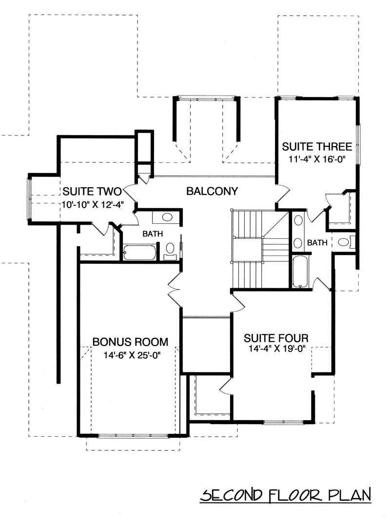 Floor Plan Upper Level of Craftsman Plan #127-1064