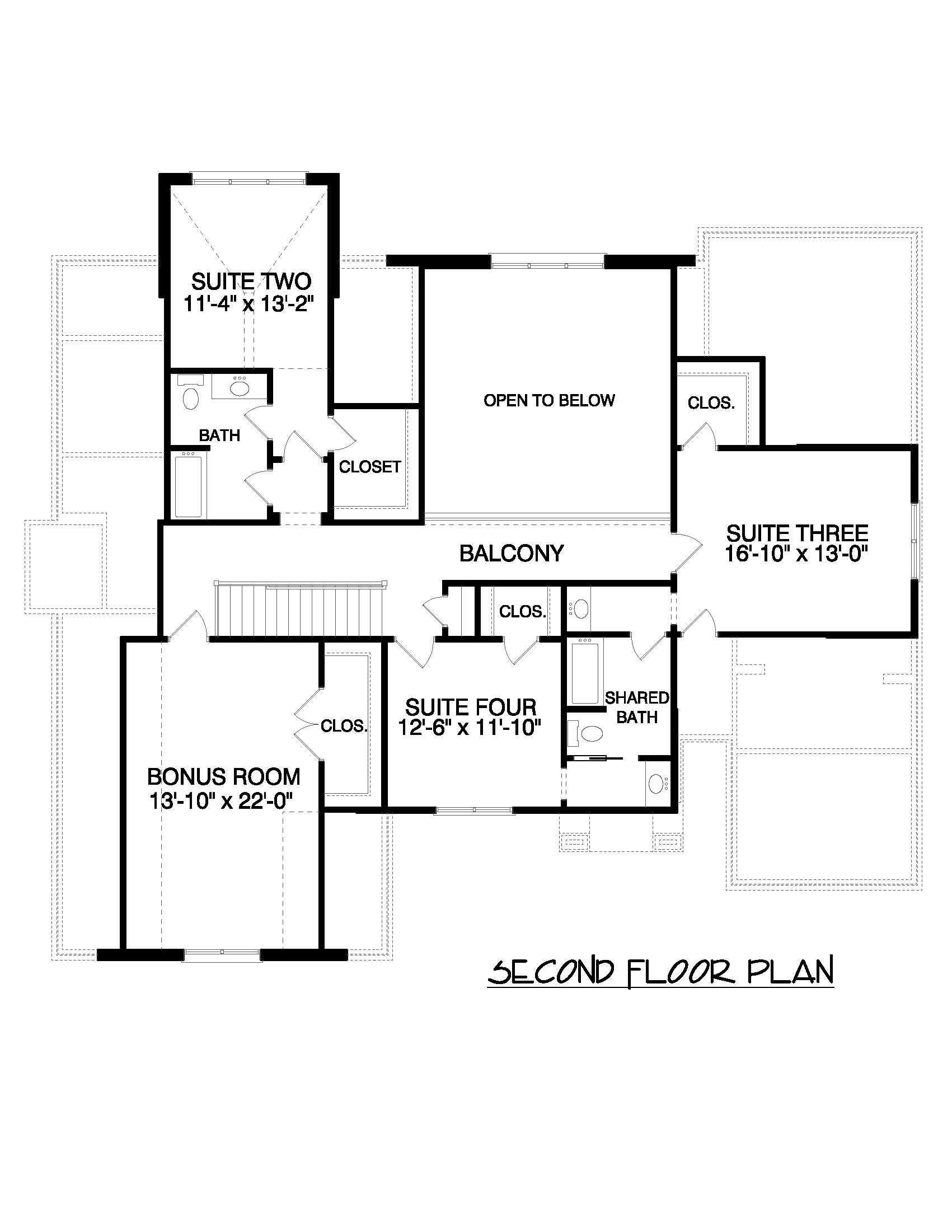 Floor Plan Second Story of French Plan #127-1066