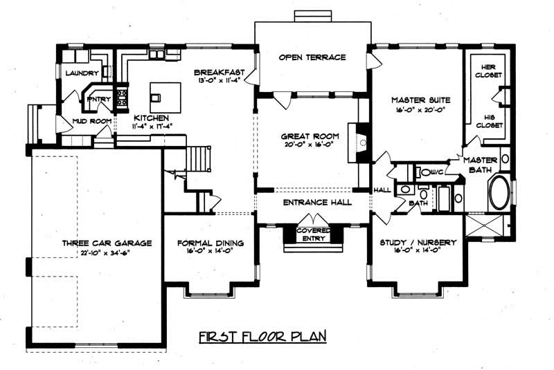 Floor Plan First Story of European Plan #127-1067