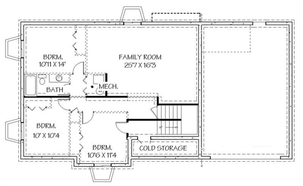 Floor Plan Basement of Small House Plans #129-1002