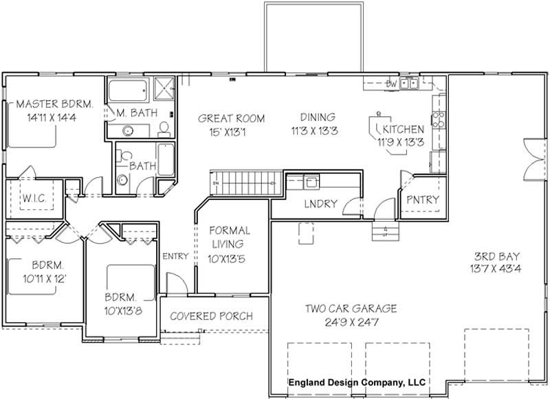 Floor Plan First Story of Ranch Plan #129-1004