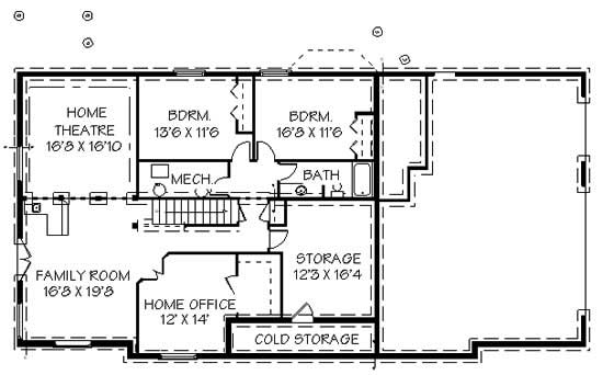 Floor Plan Basement of Contemporary Plan #129-1010