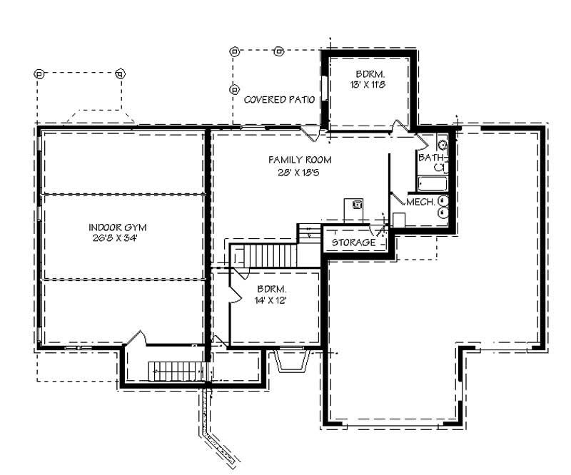 Floor Plan Basement of Contemporary Plan #129-1020