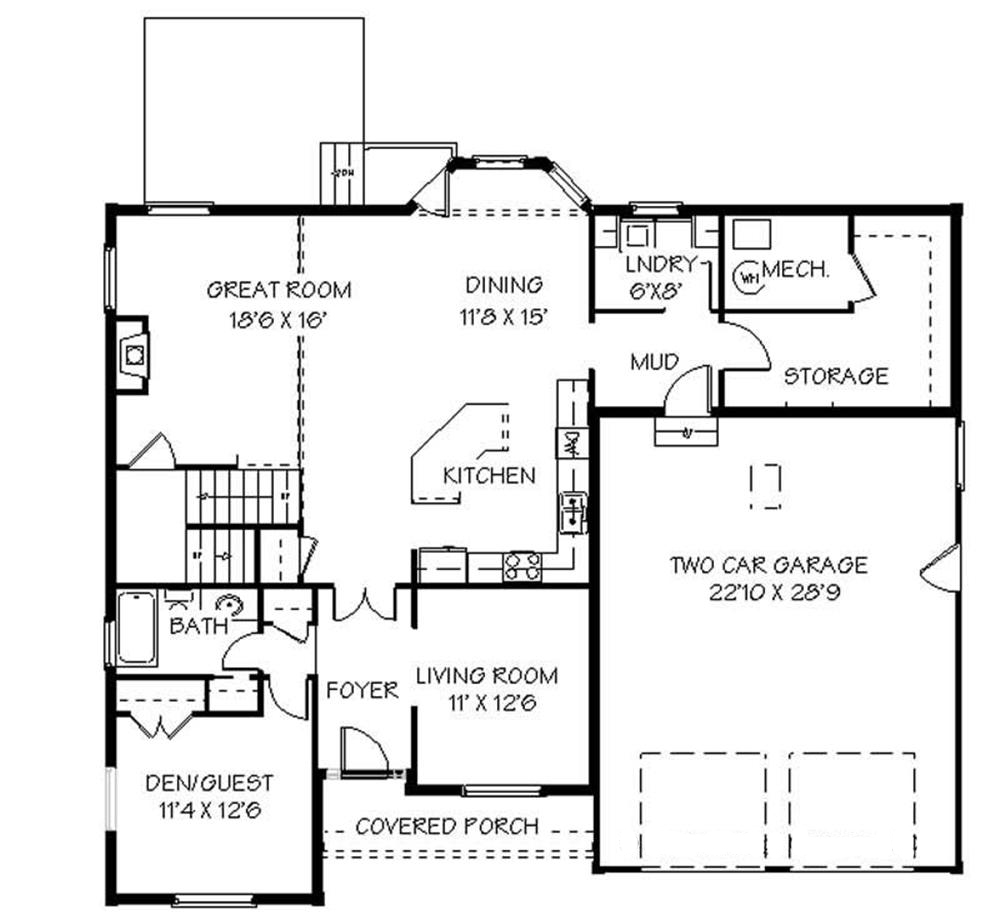 Floor Plan First Story of Country Plan #129-1027