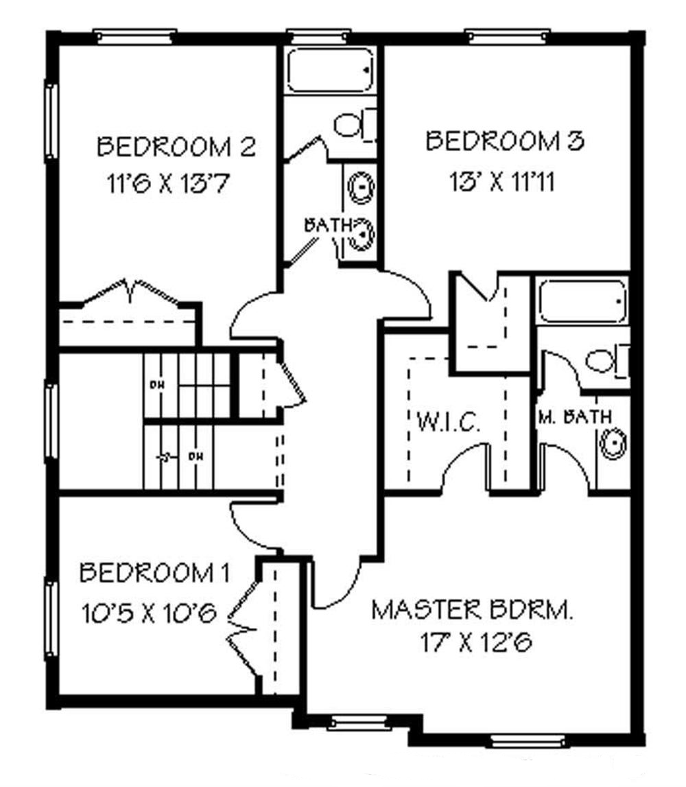Floor Plan Second Story of Country Plan #129-1027