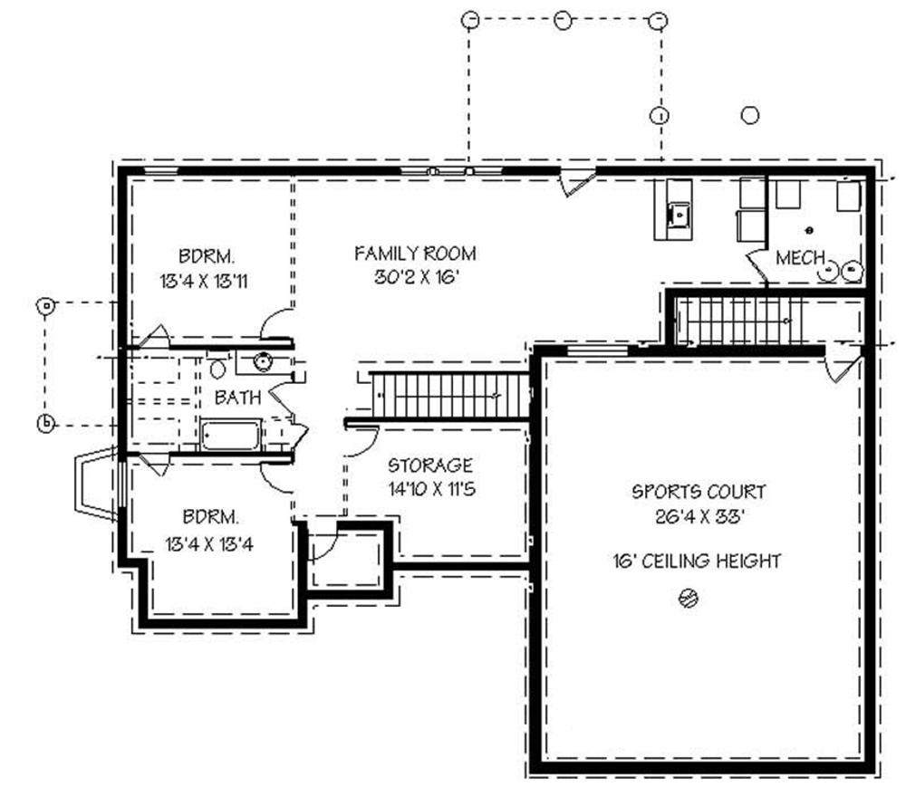 Floor Plan Basement of Country Plan #129-1032