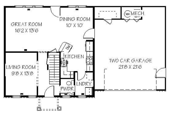 Floor Plan First Story of Colonial Plan #129-1033