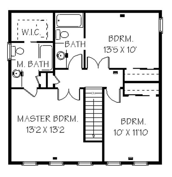 Floor Plan Second Story of Colonial Plan #129-1033