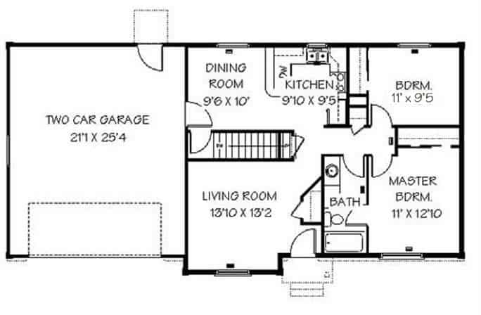 Main Level of Contemporary Plan #129-1034