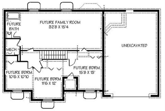 Floor Plan Basement of Contemporary Plan #129-1036