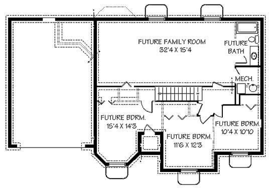 Floor Plan Basement of Contemporary Plan #129-1040