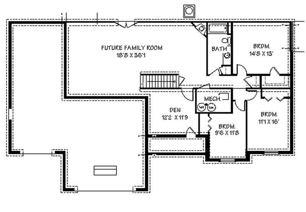 Floor Plan Basement of Contemporary Plan #129-1044