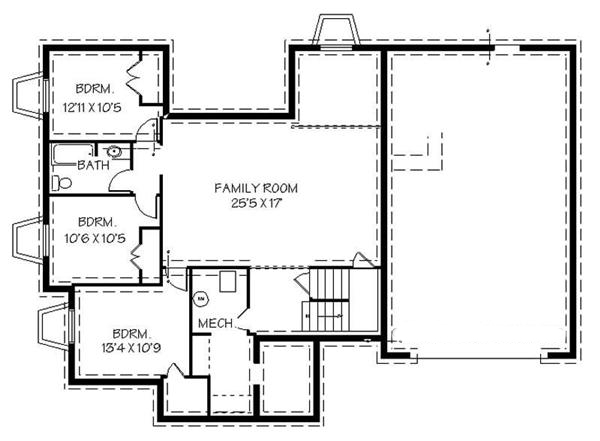 Floor Plan Basement of Country Plan #129-1046