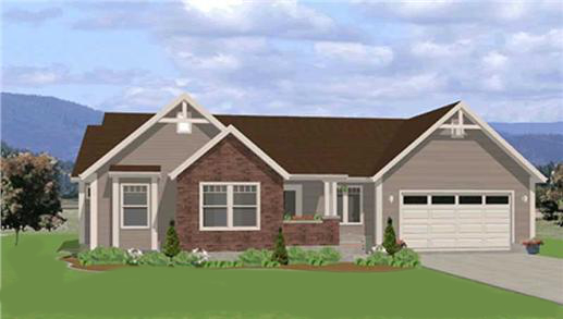 Home Plan Front Elevation of this 3-Bedroom,1490 Sq Ft Plan -129-1046