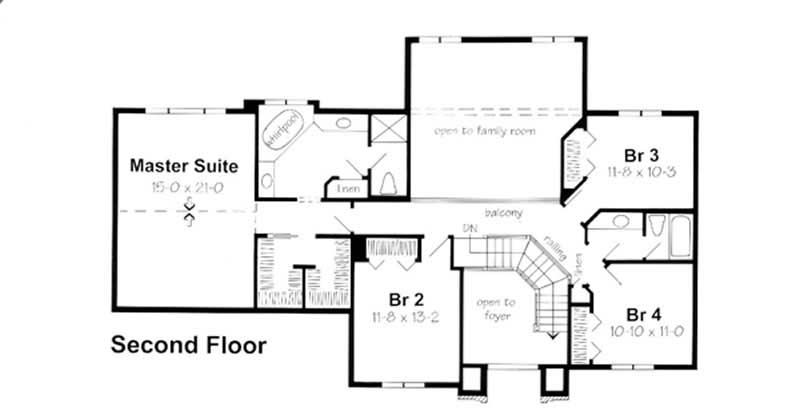 Floor Plan Second Story of European Plan #131-1002