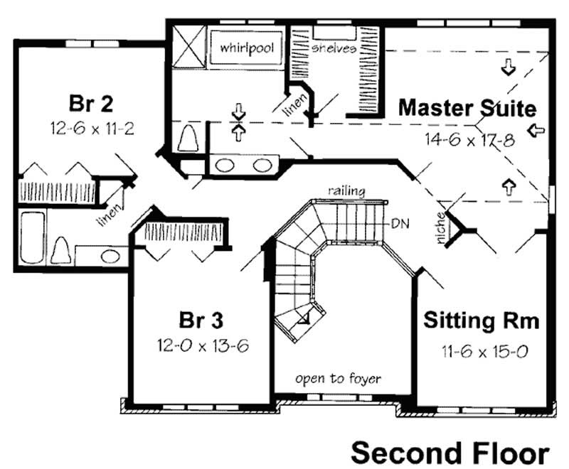 Floor Plan Second Story of European Plan #131-1004