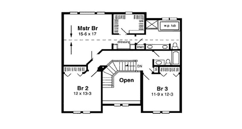 Floor Plan Second Story of Colonial Plan #131-1006