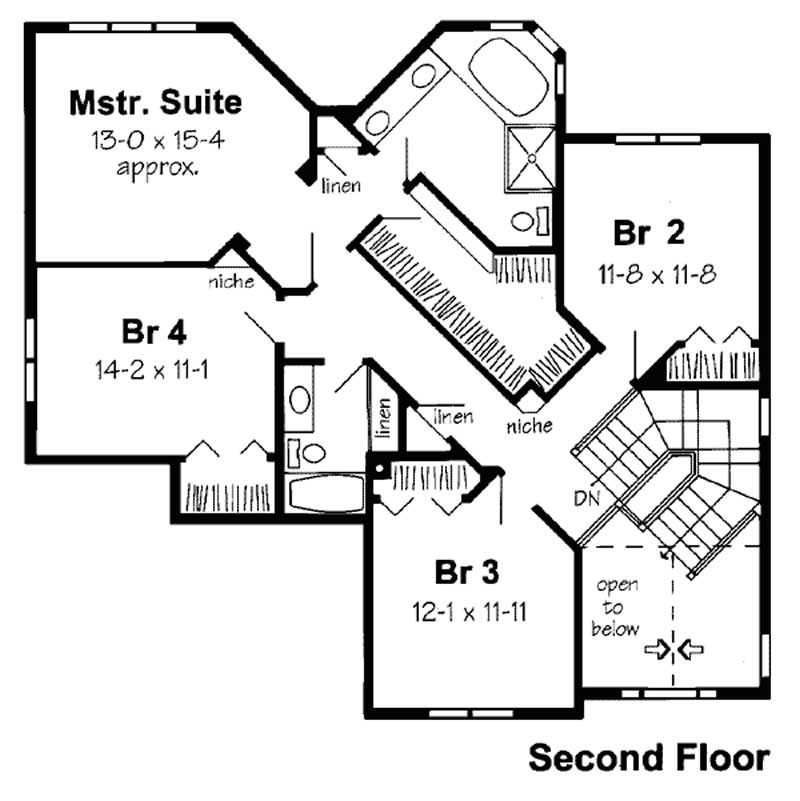 Floor Plan Second Story of Contemporary Plan #131-1007