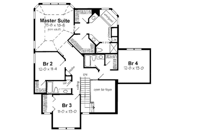 Floor Plan Second Story of European Plan #131-1010