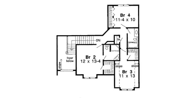 Floor Plan Second Story of Tudor Plan #131-1011