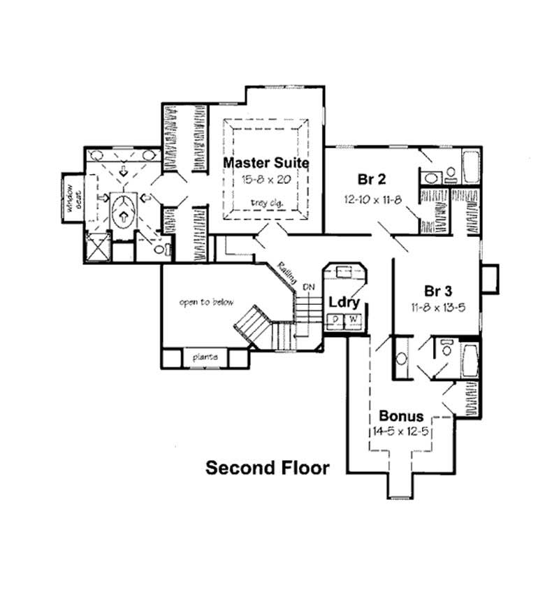 Floor Plan Second Story of European Plan #131-1015