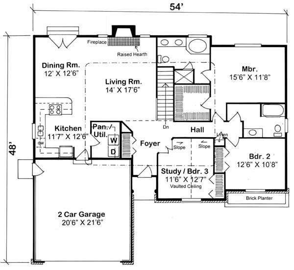 Floor Plan First Story of Ranch Plan #131-1022