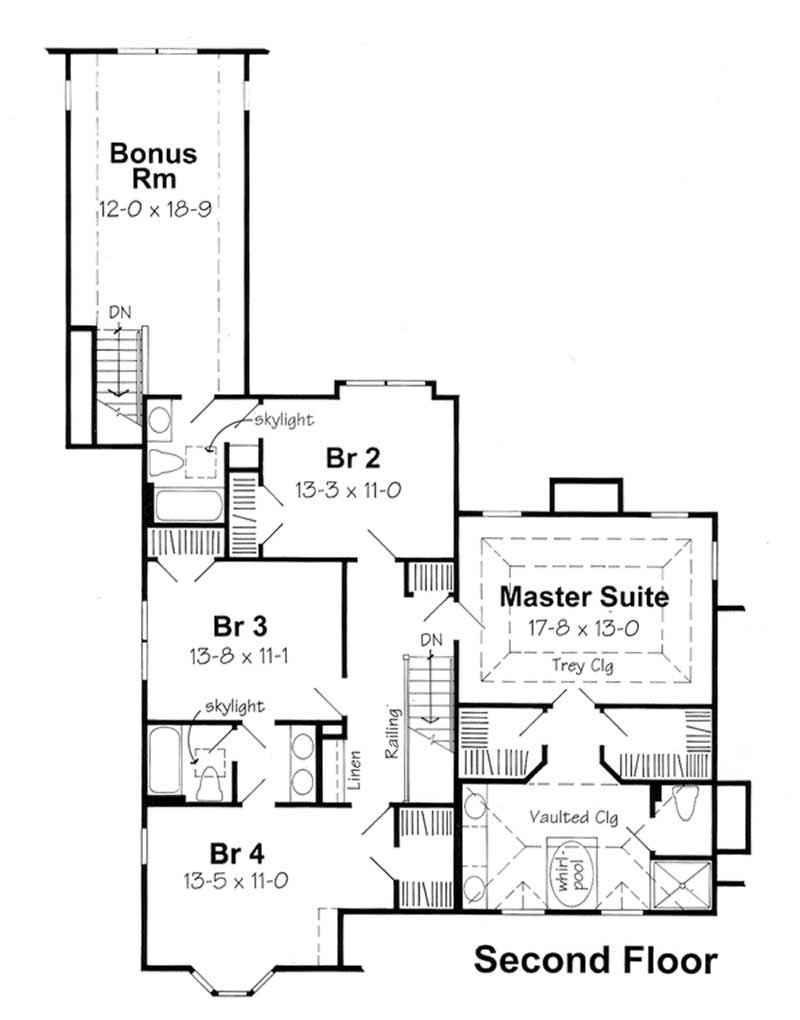 Floor Plan Second Story of European Plan #131-1023