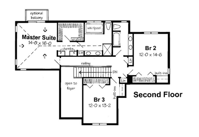 Floor Plan Second Story of European Plan #131-1024