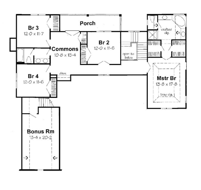 Floor Plan Second Story of Traditional Plan #131-1025