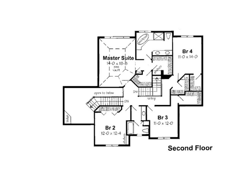 Floor Plan Second Story of European Plan #131-1031