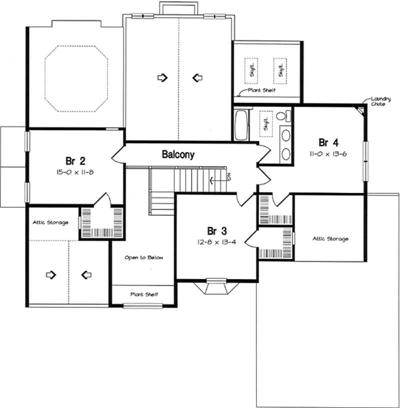 Floor Plan Second Story of Ranch Plan #131-1032