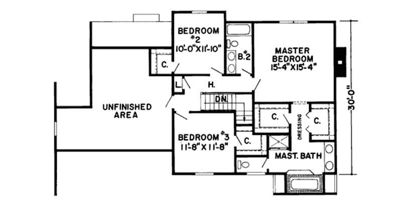 Floor Plan Second Story of Country Plan #131-1033