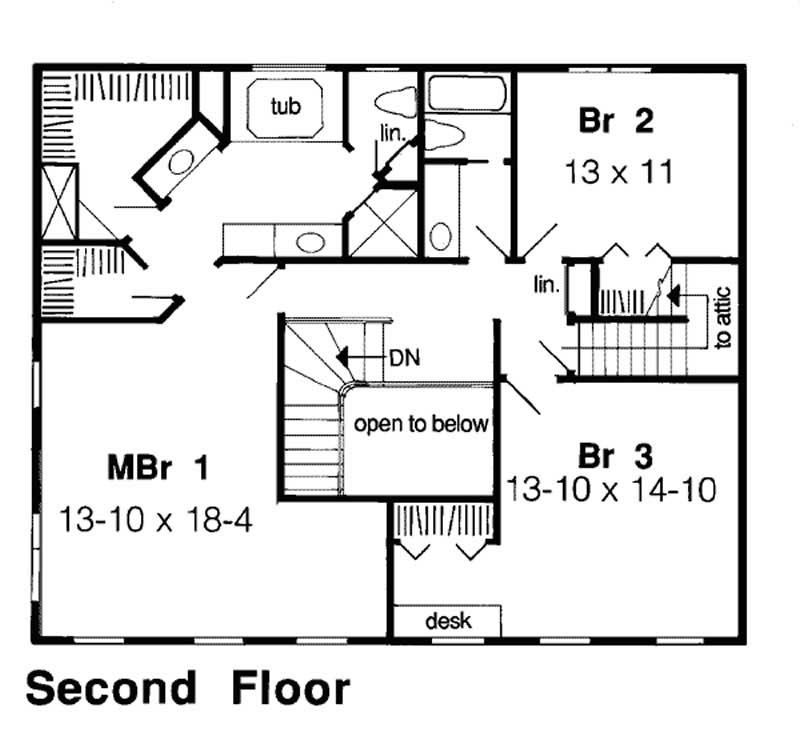 Floor Plan Second Story of Georgian Plan #131-1036