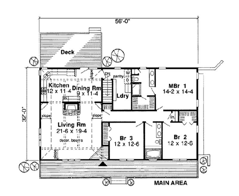 Floor Plan First Story of Country Plan #131-1040