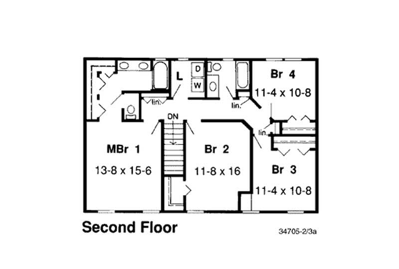 Floor Plan Second Story of Colonial Plan #131-1044
