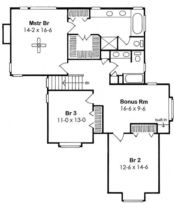 Floor Plan Second Story of Country Plan #131-1048