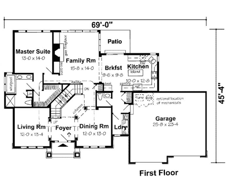 Floor Plan First Story of European Plan #131-1052