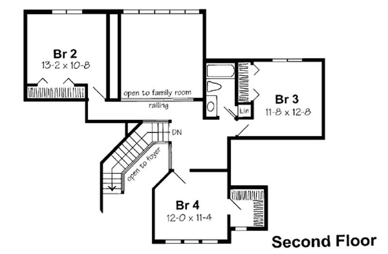 Floor Plan Second Story of European Plan #131-1052