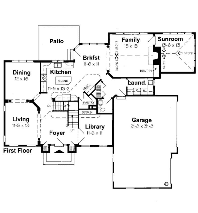 Floor Plan First Story of Colonial Plan #131-1053